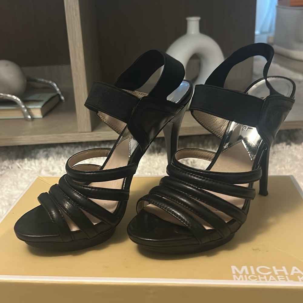 Color, black, Michael Kors, stretchy sandals 5 inch heels slightly worn